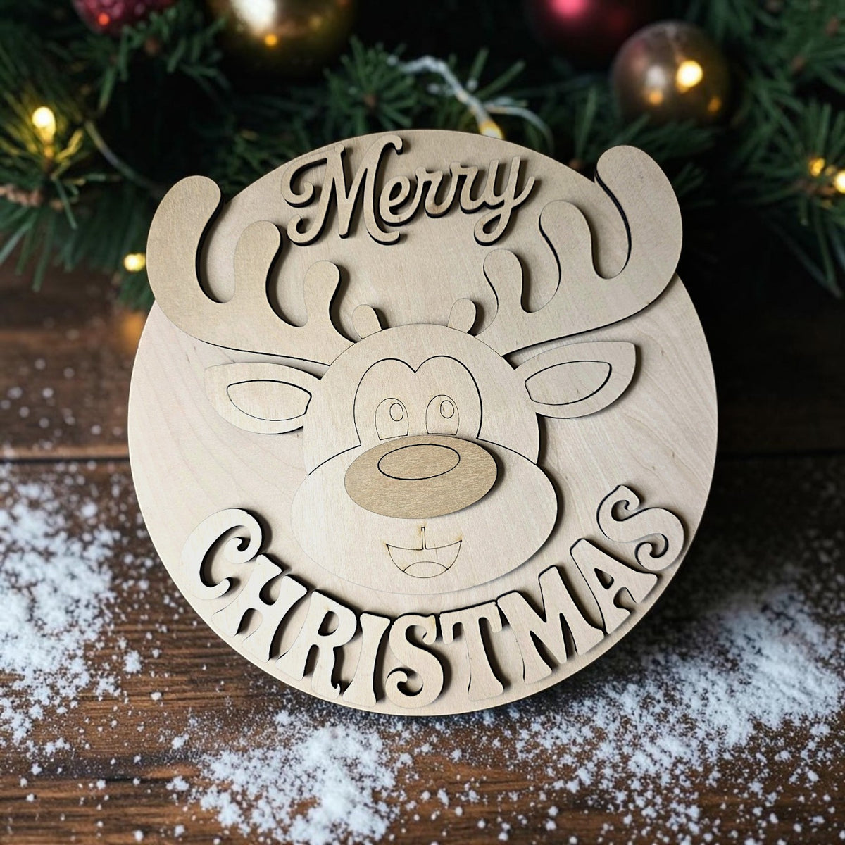 Merry Christmas with Reindeer Round Door Hanger