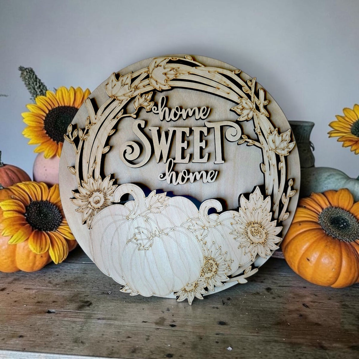 Home Sweet Home (Fall Theme Round Door Hanger)